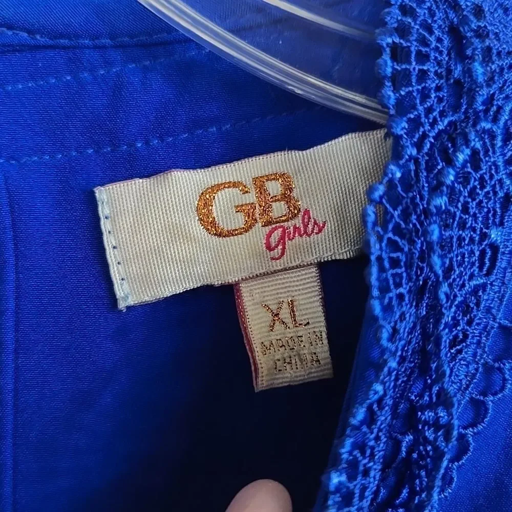 GB Girls Dress Royal Blue Puffy Sheer Lace Sleeve Elegant Semi-Formal Cruise